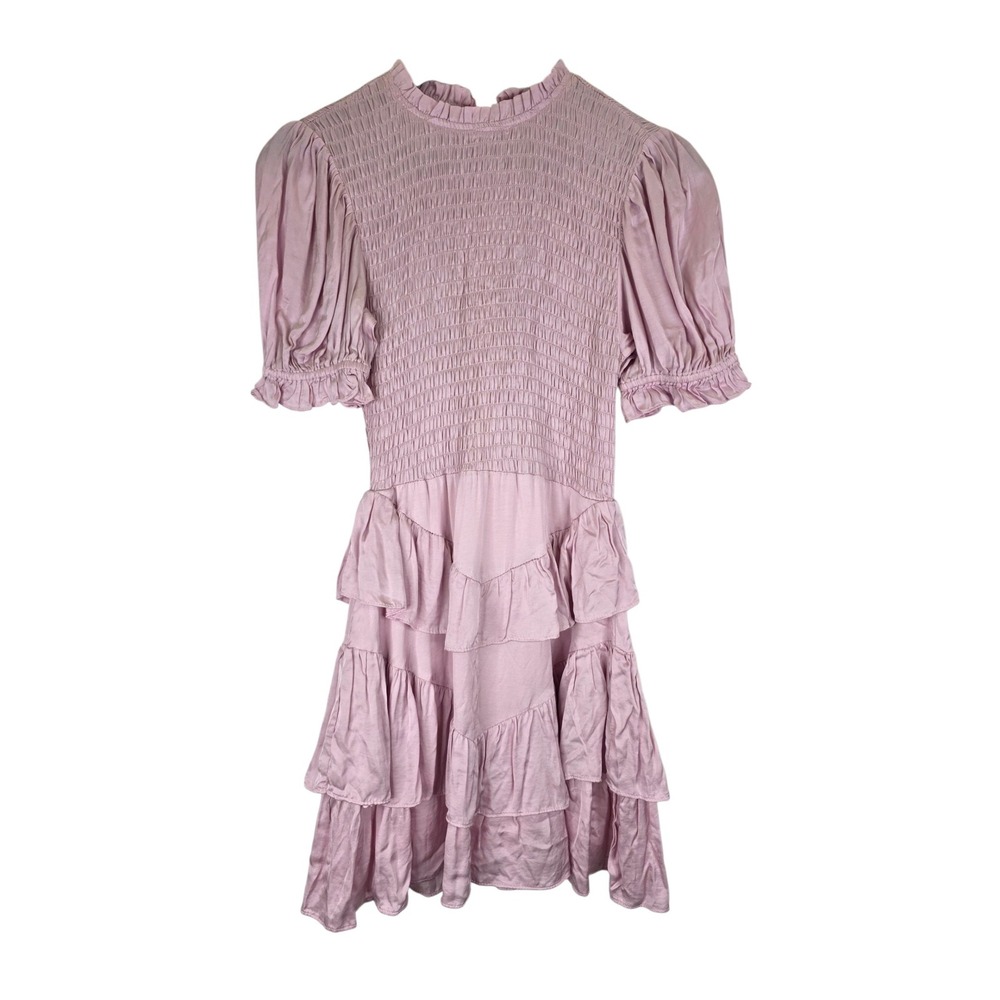 Olivaceous Mini Dress Womens Medium Lilac Smocked Tiered Ruffle Cottagecore New